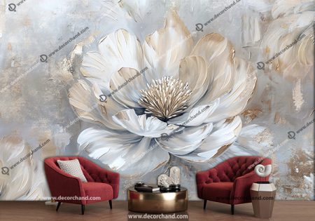 کاغذ دیواری سه بعدی سالن پذیرایی شیک طرح گل زیبا