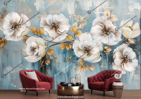 کاغذ دیواری سه بعدی طرح گل نقاشی