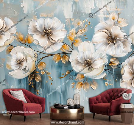 کاغذ دیواری سه بعدی طرح گل نقاشی