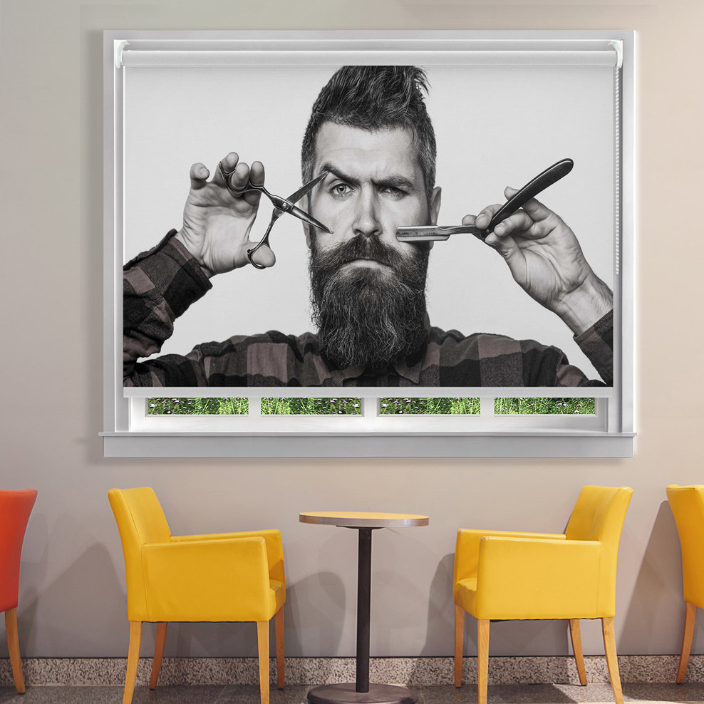پرده شید برای آرایشگاه مردانه