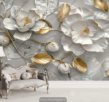 کاغذ دیواری سه بعدی طرح گل