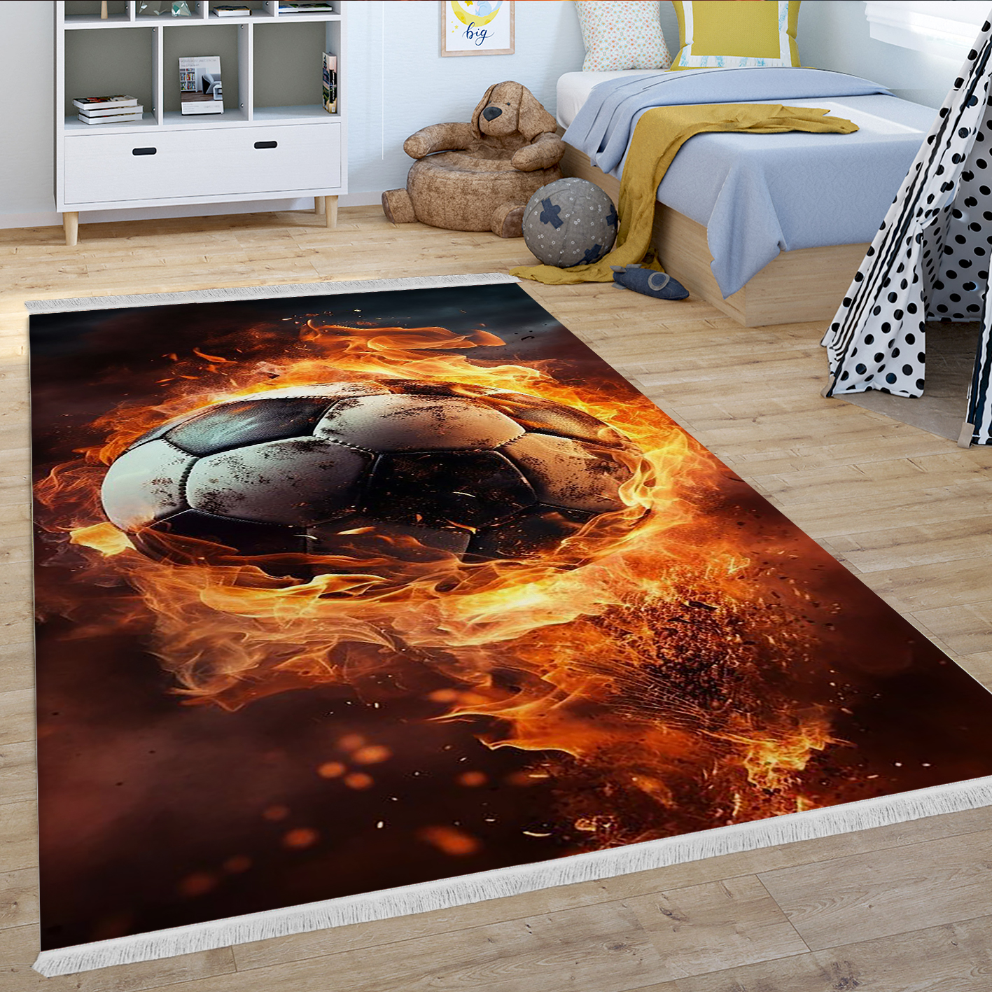 فرش چاپی طرح توپ فوتبالی