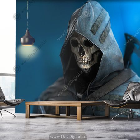 پوستر چاپی گیمینگ طرح شخصیت گوست با زمینه آبی