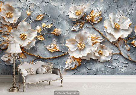 پوستر دیواری طرح شکوفه های درشت و سه بعدی