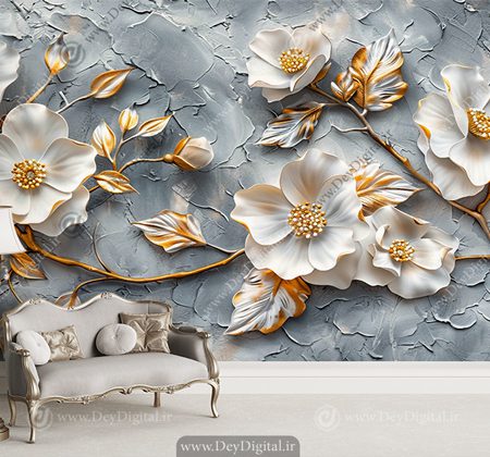 پوستر دیواری طرح شکوفه های درشت و سه بعدی