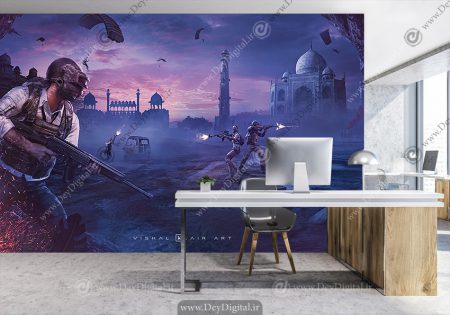 کاغذ دیواری سه بعدی وکتور در حال تیراندازی