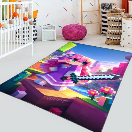 فرش چاپی گیمینگ طرح دخترانه ماینکرفت