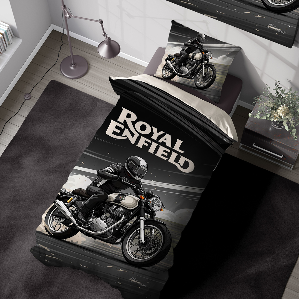 روتخی یک نفره طرح موتور royal enfield classic 350 مشکی با زمینه تیره