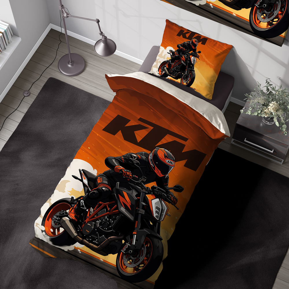 ست روتختی طرح موتور ktm 200 duke مشکی و نارنجی