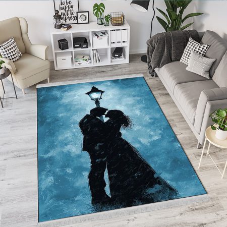 فرشینه اتاق خواب طرح عاشقانه با زمینه آبی