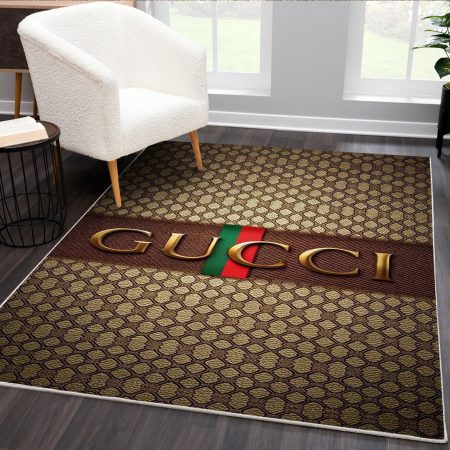 فرشینه چاپی طرح گوچی با زمینه قهوه ای