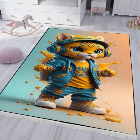 فرش چاپی پسرانه طرح بچه گربه بامزه