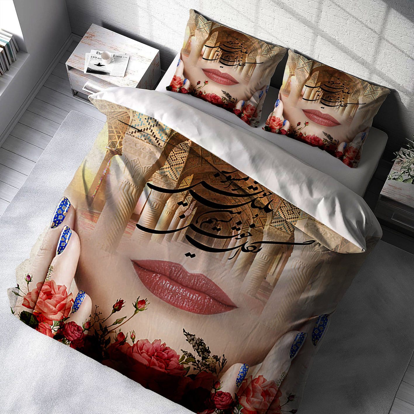 روتختی دونفره طرح سنتی چهره و خطاطی
