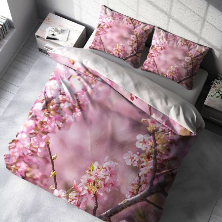 روتختی دونفره طرح سه بعدی شکوفه های صورتی