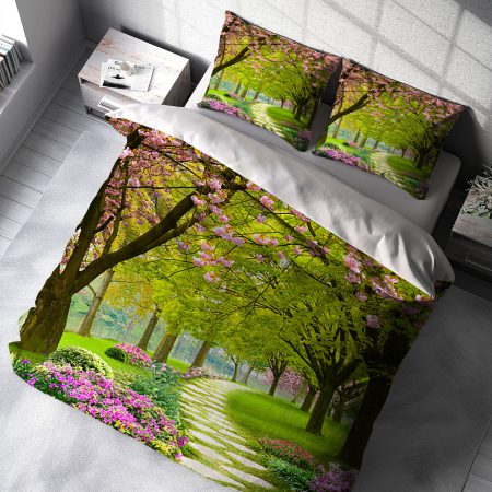 ست روتختی دونفره طرح سه بعدی طبیعت با درختان شکوفه