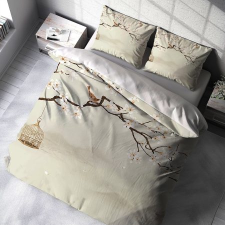 روتختی دونفره طرح درخت و پرنده با زمینه روشن