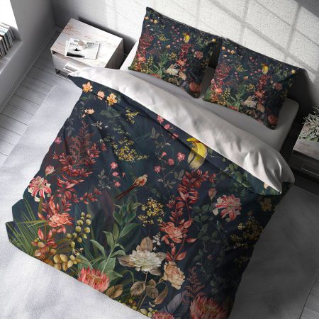 روتختی دونفره طرح نقاشی گل با زمینه تیره