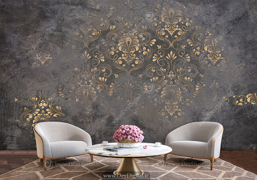 پوستر دیواری سه بعدی طرح گل داماسک