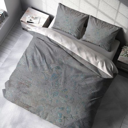 ست روتختی دونفره پتینه طوسی با طرح فیروزه ای محو