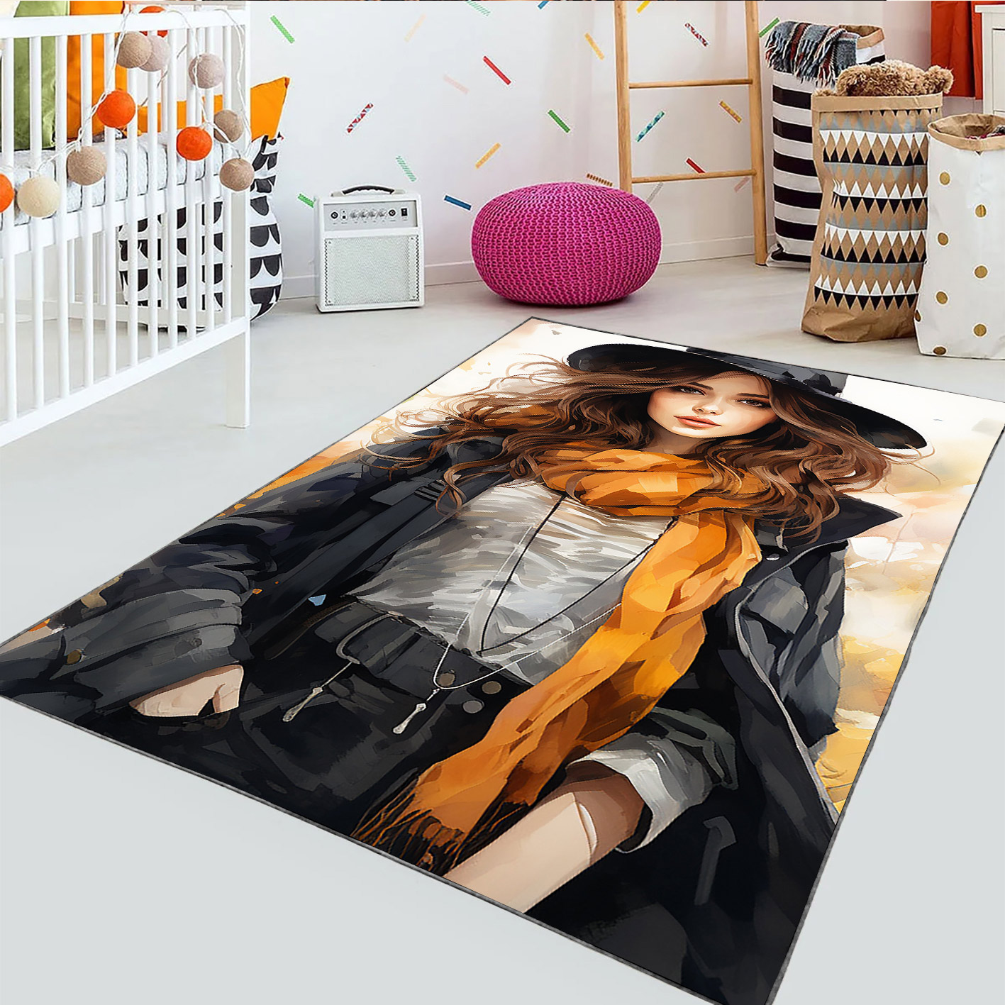 فرشینه چاپی اتاق دخترانه طرح نقاشی