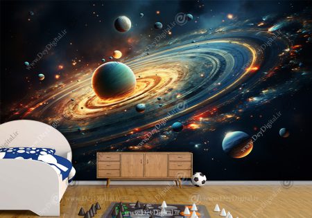 پوستر دیواری اتاق کودک و نوجوان طرح فانتزی سیارات و منظومه