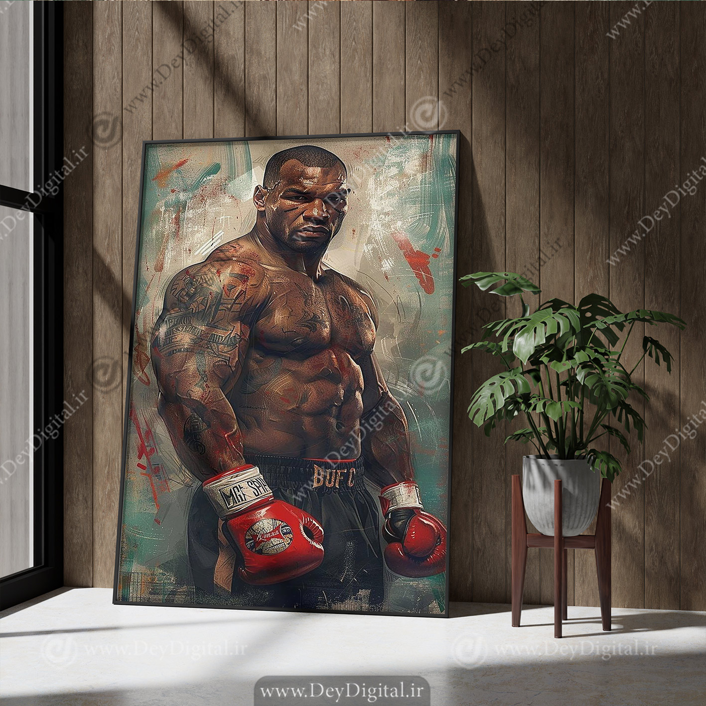 تابلو دکوراتیو طرح مایک تایسون با دستکش های قرمز بوکس
