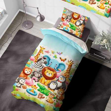 ست روتختی طرح حیوانات جنگل با زمینه روشن