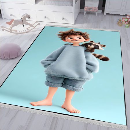 فرشینه اتاق کودک پسر طرح پسربچه و راکن