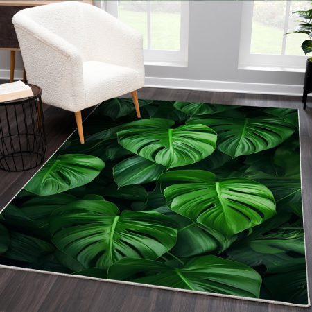 فرشینه طرح برگهای سبز با زمینه تیره