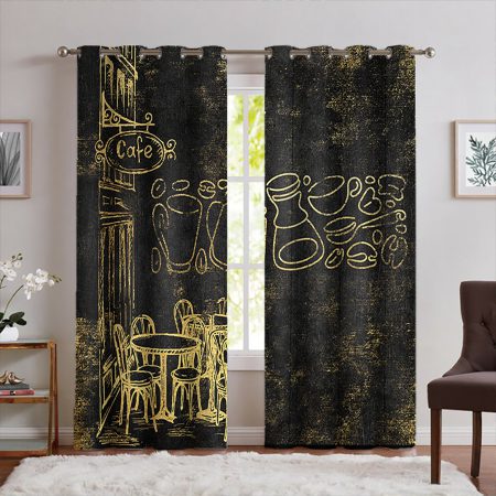 پرده پانچی کافیشاپ طرح پتینه طلایی لاکچری