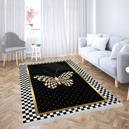 فرش چاپی اسپرت طرح پروانه با حاشیه شطرنجی