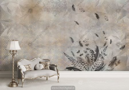 پوستر دیواری طرح مدرن پتینه و پر