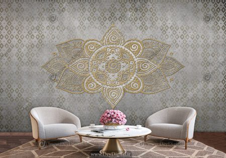 پوستر چاپی سه بعدی طرح سنتی شمسه و زمینه طوسی