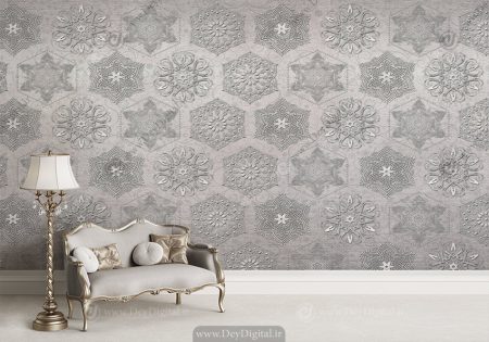 پوستر دیواری طرح کاشی های شش ضلعی با زمینه طوسی