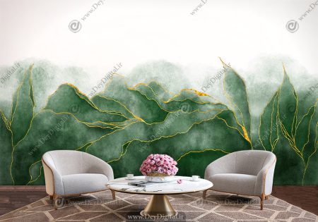 پوستر دیواری طرح مدرن سبز با رگه های طلایی