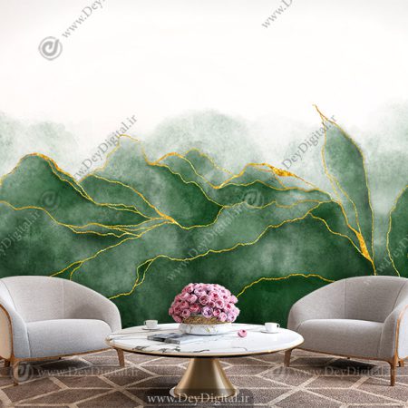 پوستر دیواری طرح مدرن سبز با رگه های طلایی