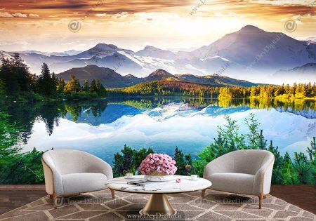 پوستر دیواری طبیعت طرح دریاچه و کوهستان