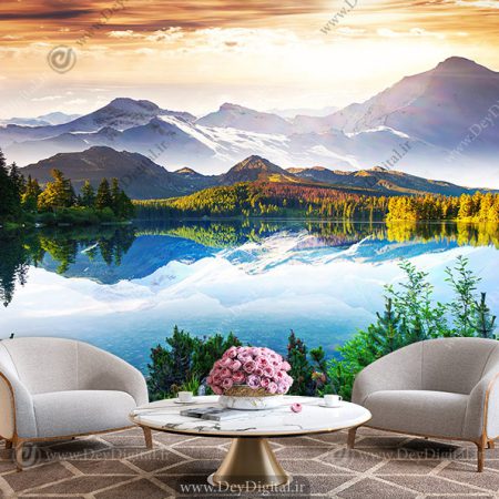پوستر دیواری طبیعت طرح دریاچه و کوهستان