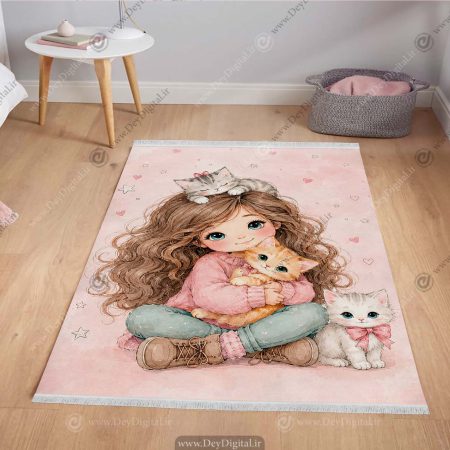 فرشینه فانتزی دخترانه طرح پرنسس کوچولو با گربه