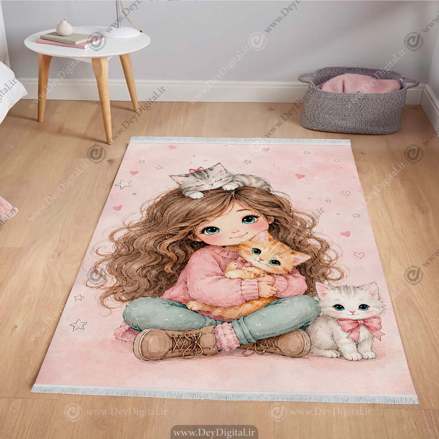 فرشینه فانتزی دخترانه طرح پرنسس کوچولو با گربه
