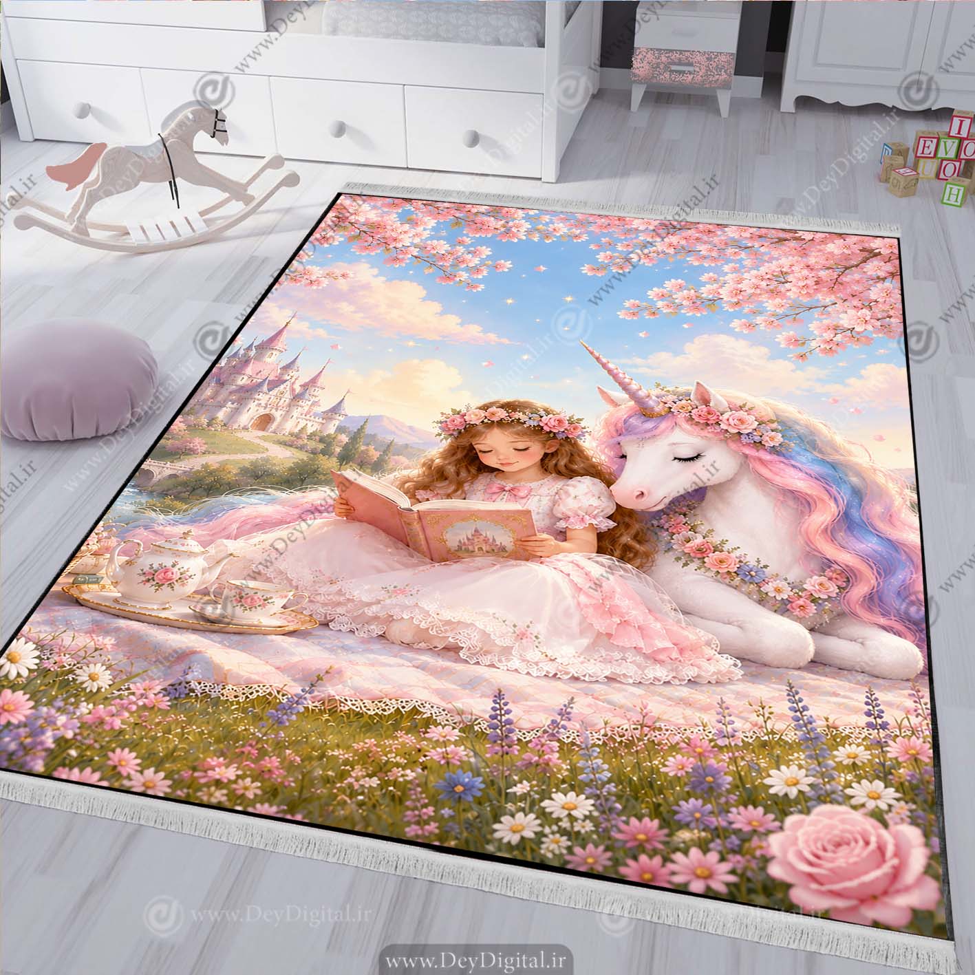 فرشینه اتاق دختر طرح پرنسس و تکشاخ