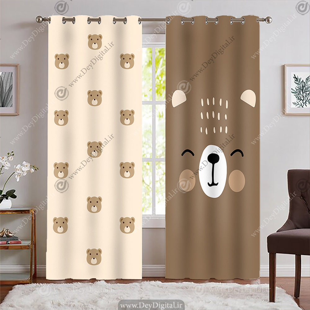پرده پانچ طرح خرس تدی برای اتاق کودک