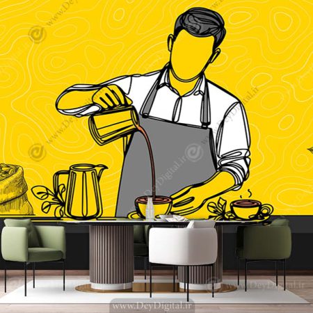 کاغذ دیواری سه بعدی کافی بار طرح باریستا