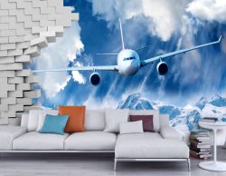 کاغذ دیواری سه بعدی هواپیما بر فراز اسمان