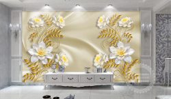 کاغذ دیواری سه بعدی شاخه گل های سفید