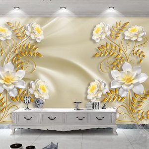 کاغذ دیواری سه بعدی شاخه گل های سفید