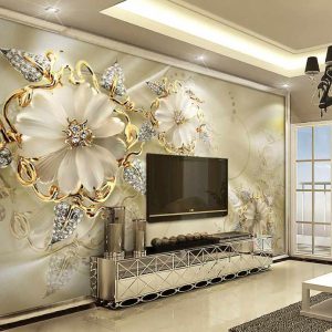 پوستر دیواری گل های بزرگ و طلایی