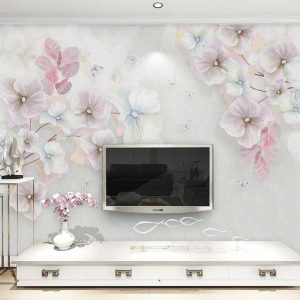 کاغذ دیواری سه بعدی گل های ابرنگی شاد