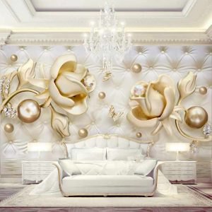 پوستر دیواری گل های رز سه بعدی طلایی