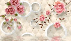 کاغذ دیواری سه بعدی شاخه گل های رز صورتی